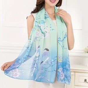 BIRD PRINT SCARG/WRAP in Blue & Green shades